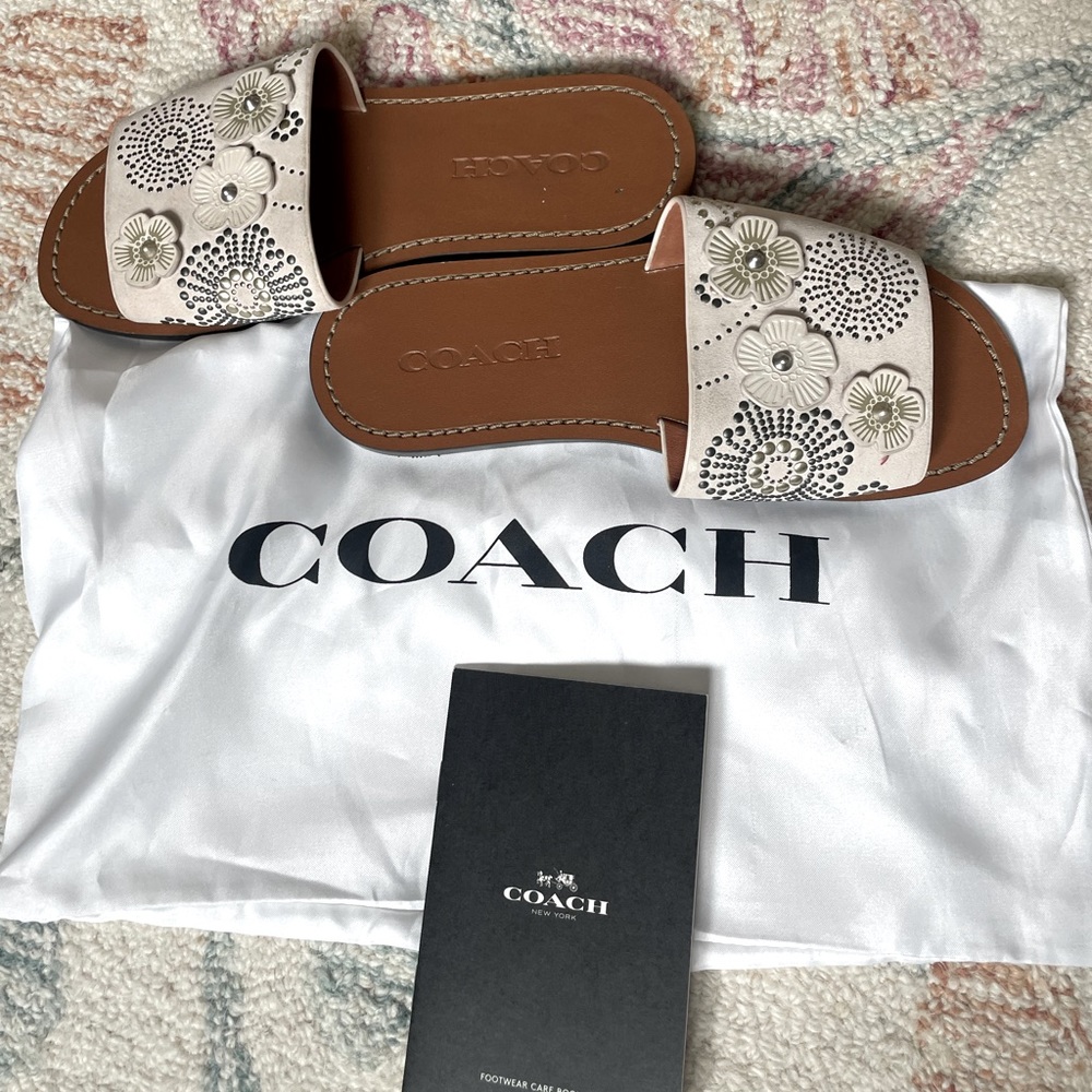 Coach leather slides- new